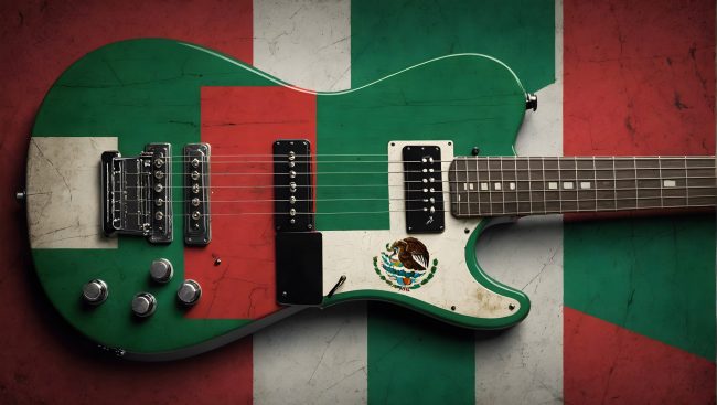 Electric guitar decorated with the Mexican flag.