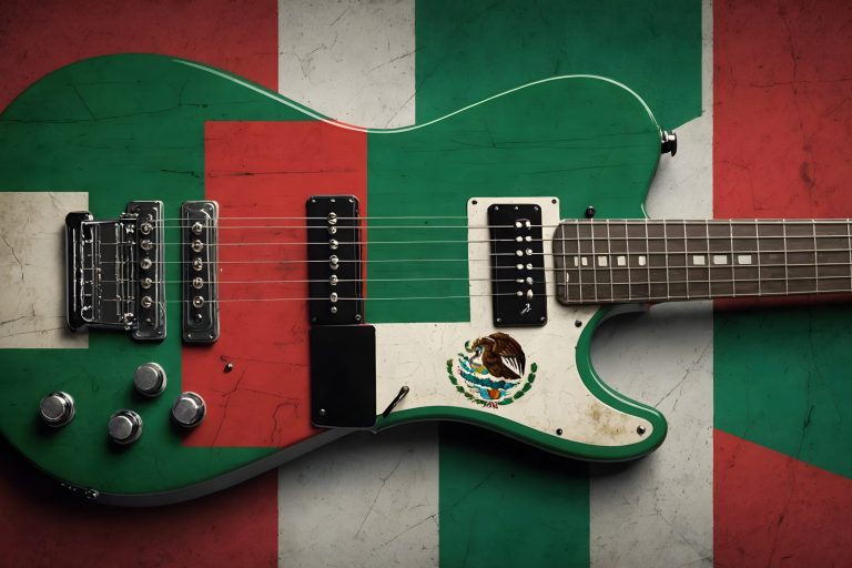 Electric guitar decorated with the Mexican flag.