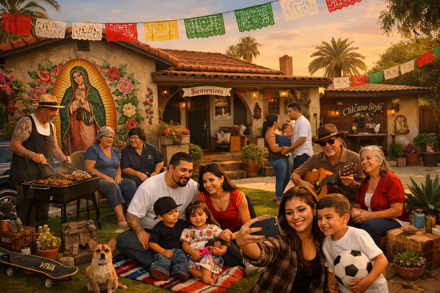 Multigenerational Chicano family home in California reflecting culture and community