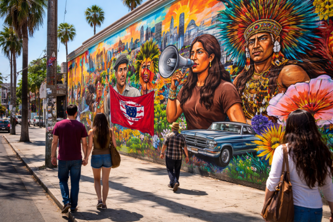 Colorful mural representing Local Chicano history in Southern California