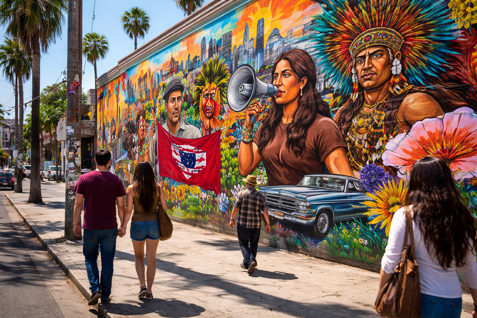 Colorful mural representing Local Chicano history in Southern California