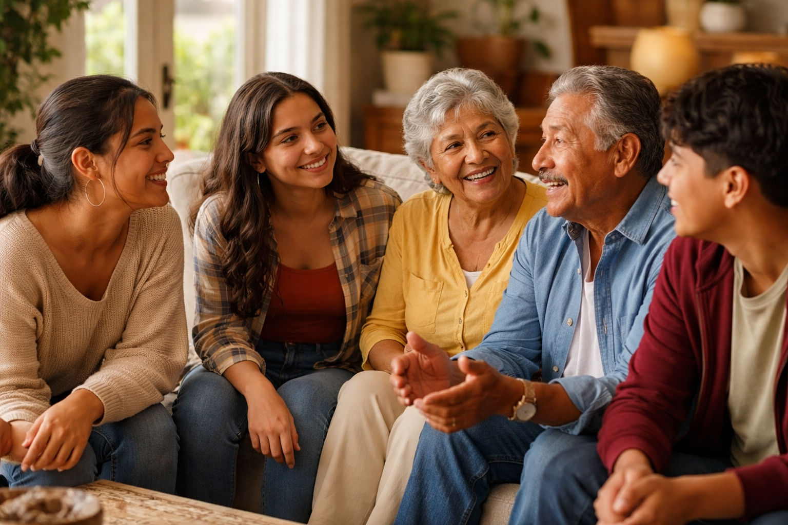 intergenerational dialogue Chicano families sharing stories at home