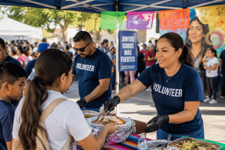 Latino community volunteerism at a neighborhood cultural gathering