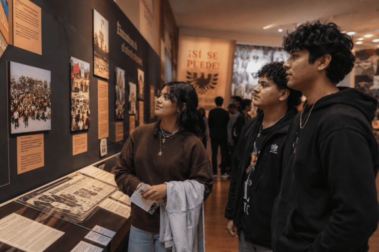 Students viewing cultural representation in a museum exhibit
